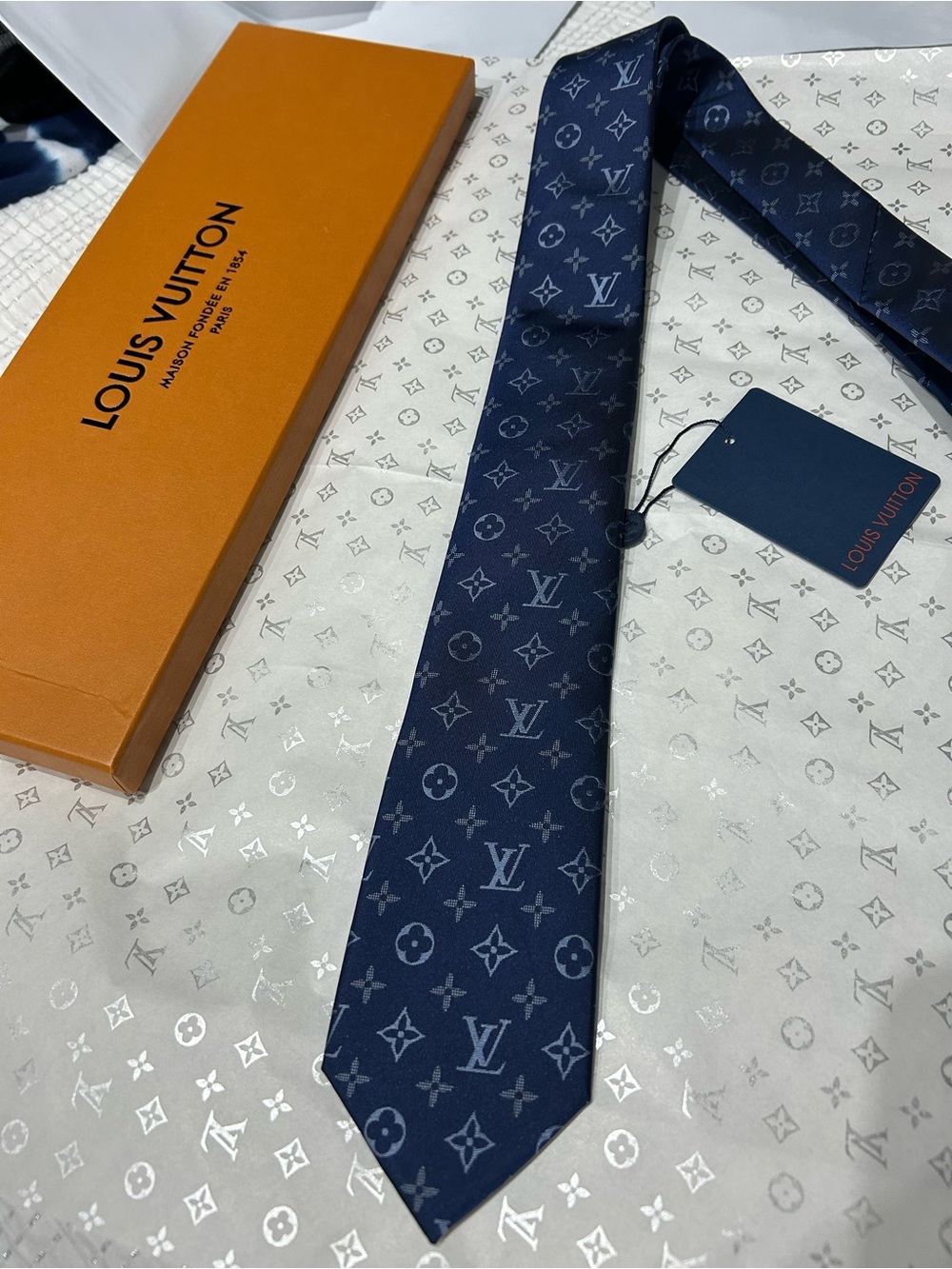 Louis Vuitton Men's Dark Navy Monogram Silk Tie
